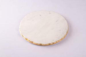 NikkisPride Handmade Marble White Pizza Platter Cheese Platter Serving Platter and Snacks Gold Foil 8 inch Dia - Home Decor Lo