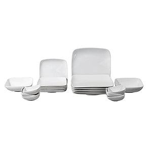 Shay Ceramic Dinner Set, 20 Pieces, White | Shay Elevated Square Series | Crockery Set | Glossy Finish | Premium Porcelain Dinnerware & Serving Pieces | Set for Family of 6