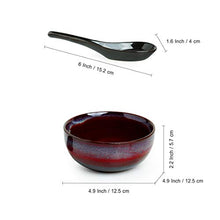 Load image into Gallery viewer, ExclusiveLane Hand Glazed Studio Pottery Serving Bowl & Ceramic Soup Bowls with Spoons, Dishwasher & Microwave Safe, 430 ML, Set of 4, Black, Crimson & Ombre Blue - Home Decor Lo