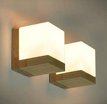 Load image into Gallery viewer, Somil Sconce Wall Lamp with Wooden Fitting and Glass Shade (Set of Two,Squire, White, All Fixture), Compatible with 5 to 80 Watt LED and Other E27 Holder Bulb - Home Decor Lo