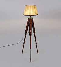 Load image into Gallery viewer, Beverly studio 14" Brown Cross Pleated Teak Wood Tripod Floor lamp - Home Decor Lo