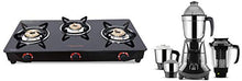 Load image into Gallery viewer, Butterfly Smart Glass 3 Burner Gas Stove, Black + Butterfly Jet Elite 750-Watt Mixer Grinder with 4 Jars (Grey) - Home Decor Lo