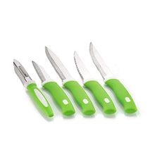 Load image into Gallery viewer, ASPERIA Knife Set for Kitchen with Stand, Knife Set for Kitchen use, Knife Holder for Kitchen with Knife 5-Pieces Knife Stand (Plastic) + 4 Knife + 1 Peeler (Green) - Home Decor Lo