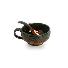 Load image into Gallery viewer, ExclusiveLane 'Amber & Teal' Studio Pottery Handled Ceramic Soup Bowls with Spoons & with Handle (Set of 2, 300 ML, Dishwasher & Microwave Safe), Amber with Teal tints, Standard (EL-005-698) - Home Decor Lo