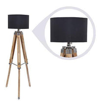 Load image into Gallery viewer, Beverly studio 14" Black Fabric lamp Shade with Teak Wood Tripod Floor lamp - Home Decor Lo