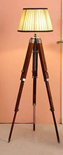 Load image into Gallery viewer, Beverly studio 14" Brown Cross Pleated Teak Wood Tripod Floor lamp - Home Decor Lo