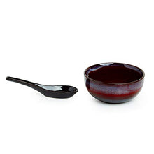 Load image into Gallery viewer, ExclusiveLane Hand Glazed Studio Pottery Serving Bowl & Ceramic Soup Bowls with Spoons, Dishwasher & Microwave Safe, 430 ML, Set of 4, Black, Crimson & Ombre Blue - Home Decor Lo