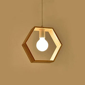 VXS Wooden 1 Head Modern Simple 3 Different Design Hexagon Square Triangle Shape Wood Pendant Light Lamp for Study Coffee Shop