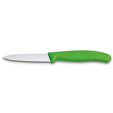 Victorinox Kitchen Knife, Stainless Steel Swiss Made Vegetable Cutting and Chopping Knife, Serrated Edge, 8 cm, Green - Home Decor Lo