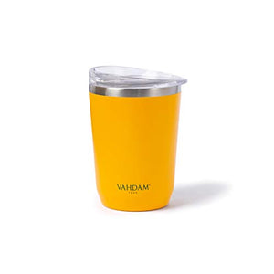 VAHDAM Ardour Steel Tumbler 350 ml - Yellow Coffee Mug with Lid | FDA Approved 18/8 Stainless Steel | ECO-Friendly and Reusable Flask for Tea Coffee - Home Decor Lo