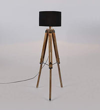 Load image into Gallery viewer, Beverly studio 14" Black Fabric lamp Shade with Teak Wood Tripod Floor lamp - Home Decor Lo