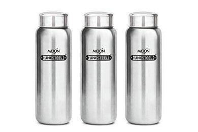 Milton Aqua 1000 Stainless Steel Fridge Water Bottle 930 ml Set of 3, Silver - Home Decor Lo
