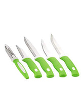 Load image into Gallery viewer, ASPERIA Knife Set for Kitchen with Stand, Knife Set for Kitchen use, Knife Holder for Kitchen with Knife 5-Pieces Knife Stand (Plastic) + 4 Knife + 1 Peeler (Green) - Home Decor Lo