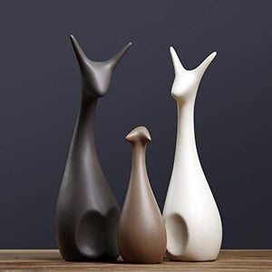 Xtore Home Dcor Lucky Deer Family Matt Finish Ceramic Figures (Set of 3),Large, Black - Home Decor Lo