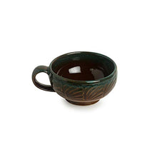 Load image into Gallery viewer, ExclusiveLane 'Amber & Teal' Studio Pottery Handled Ceramic Soup Bowls with Spoons & with Handle (Set of 2, 300 ML, Dishwasher & Microwave Safe), Amber with Teal tints, Standard (EL-005-698) - Home Decor Lo