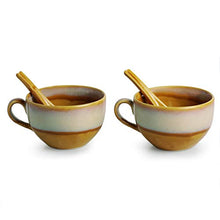 Load image into Gallery viewer, ExclusiveLane Dual Glazed Studio Pottery Handled Ceramic Soup Bowls with Spoons & with Handle (Set of 2, 450 ML, Mustard Yellow and Off-White, Dishwasher & Microwave Safe) - Home Decor Lo