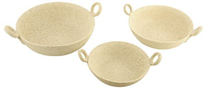 WOODENCLAVE Ceramic Kadhai Style Dinner or Lunch Serving CASSEROLE (Beige) -Set of 3 - Home Decor Lo