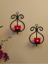 Load image into Gallery viewer, Heaven Decor Decorative Red Glass Cup Tealight Candle Holder Wall Hanging Iron Votive, Festive Lights for Decoration Set 2