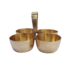 Load image into Gallery viewer, Small Brass Puja Roli Chawal, Elaichi, Mishri 4 Bowl Stand/Brass Chowmukh Haldi Kumkum Holder Chowmukh 4 Bowl Holder Patra - Home Decor Lo