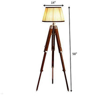 Load image into Gallery viewer, Beverly studio 14" Brown Cross Pleated Teak Wood Tripod Floor lamp - Home Decor Lo