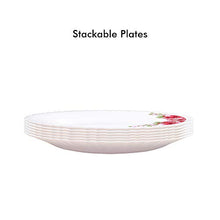 Load image into Gallery viewer, Larah by Borosil Rose Red Silk Series Opalware Dinner Set, 35 Pieces, White - Home Decor Lo
