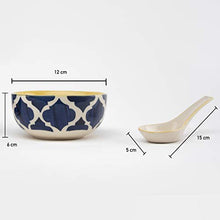 Load image into Gallery viewer, HS HINDUSTANI SAUDAGAR Ceramic Hand Painted Soup Bowls with Spoons, Set of 4 (Blue & Yellow) - Home Decor Lo