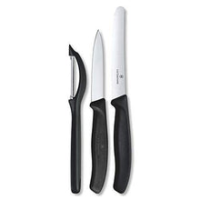 Load image into Gallery viewer, Victorinox Kitchen Knife, Set of 3, Sharp Straight Edge and Wavy Edge Knives with Stainless Steel Universal Peeler, Black - Home Decor Lo