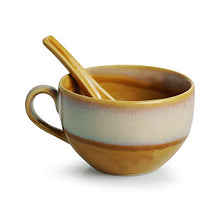 Load image into Gallery viewer, ExclusiveLane Dual Glazed Studio Pottery Handled Ceramic Soup Bowls with Spoons & with Handle (Set of 2, 450 ML, Mustard Yellow and Off-White, Dishwasher & Microwave Safe) - Home Decor Lo