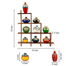 Load image into Gallery viewer, ExclusiveLane 9 Small Sized Terracotta Pots with Home Decorative Wooden Wall Hanging (Set of 9 Mini Pots) - Home Decor Lo