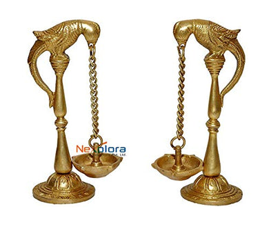 Nexplora Industries Pvt. Ltd. Brass Pair of Parrot Design Bird Diya | Oil Lamp | Puja Item - Home Decor Lo