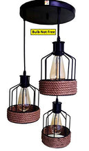 Load image into Gallery viewer, Lyse Decor_ Nordic Style Metal & Rope Shade 3 Lights Ceiling Chandelier Hanging Pendant Light Lamp (Black) - Home Decor Lo