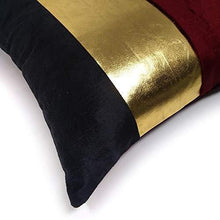 Load image into Gallery viewer, Caption Home Golden Stripe Decorative Cushion Cover 16x16 (Set of 2); Cotton Velvet & Faux Leather; Cool, Classy for Bedroom; Great for Gifting (Maroon Black) - Home Decor Lo