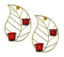 Load image into Gallery viewer, Maple Craft Golden Leaf T-Light/Wall Scones Set of 2 Brass Leaf Wood for Home Decor/Living Room/Bed Room (8 X 12 Inch) (T-Light Candle Holder) - Home Decor Lo