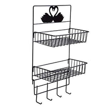 Load image into Gallery viewer, HOME CUBE 2 Layer Multipurpose Kitchen Bathroom Shelf Wall Holder Storage Rack Bathroom Rack Refrigerator Broadside Storage Box Strong Magic Sticker Shower Rack Shelf with 4 Hook- Black Color - Home Decor Lo