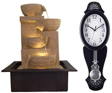 Load image into Gallery viewer, eCraftIndia Decorative Polystone Water Fountain (42 cm X 23 cm X 31 cm, Brown, Wfgw9834) & Wooden Decorative Analog Oval Pendulum Wall Clock (18 cm X 3 cm X 55 cm, Black) Combo - Home Decor Lo