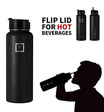 Load image into Gallery viewer, Iron Flask Sports Water Bottle - 40 Oz, 3 Lids (Straw Lid), Vacuum Insulated Stainless Steel, Hot &amp; Cold, Wide Mouth, Double Walled, Hydro Metal Canteen, Mid Black - Home Decor Lo