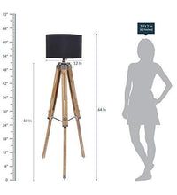 Load image into Gallery viewer, Beverly studio 14" Black Fabric lamp Shade with Teak Wood Tripod Floor lamp - Home Decor Lo
