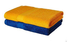 Load image into Gallery viewer, Amazon Brand - Solimo 100% Cotton 2 Piece Bath Towel Set, 500 GSM (Iris Blue and Sunshine Yellow) - Home Decor Lo