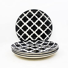 Load image into Gallery viewer, THEARTISANEMPORIUM Black Moroccan Hand-Painted Ceramic Dinner Set of 4 Dinner Plates, 4 Katori Bowls and 2 Serving Bowls Dinnerware Set (10 Pieces, Serving for 4, Microwave Safe)