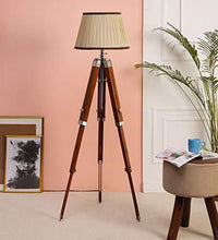 Load image into Gallery viewer, Beverly studio 14" Brown Cross Pleated Teak Wood Tripod Floor lamp - Home Decor Lo
