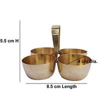 Load image into Gallery viewer, Small Brass Puja Roli Chawal, Elaichi, Mishri 4 Bowl Stand/Brass Chowmukh Haldi Kumkum Holder Chowmukh 4 Bowl Holder Patra - Home Decor Lo