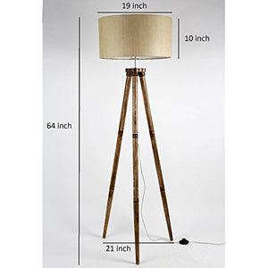 Craftter New Light Brown Matka Silk Textured Fabric Shade Wooden Tripod Floor Lamps for Living & Bed Room Home and Office Stylish Floor Decoration and Standing Lamp with Elegant Shades - Home Decor Lo