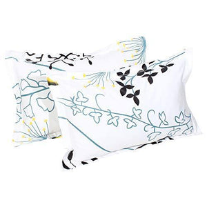 Story@Home Floral Leaf Print Combed Cotton Elegant Luxury Designer 1 PC King Size Bed Graceful bedsheet with 2 Pillow Covers - White and Blue - Home Decor Lo