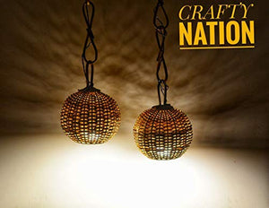 Crafty Nation Handcrafted and Woven Bamboo Cane Ceiling Lamps - Natural Beige - Set of 2