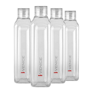 Cello Venice Exclusive Edition Plastic Water Bottle Set, 1 Litre, Set of 4, Clear - Home Decor Lo