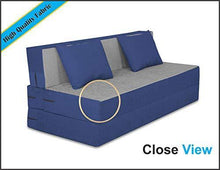 Load image into Gallery viewer, Adorn india Easy Three Seater Sofa Cum Bed (2 Years Warrenty Quality Foam)-Perfect for Seat & Sleep Washeble Polyster Fabric Cover (Blue & Grey) 6'x6'.Pillows Free - Home Decor Lo