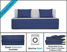 Load image into Gallery viewer, Adorn india Easy Three Seater Sofa Cum Bed (2 Years Warrenty Quality Foam)-Perfect for Seat & Sleep Washeble Polyster Fabric Cover (Blue & Grey) 6'x6'.Pillows Free - Home Decor Lo