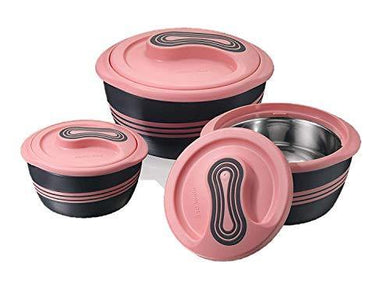 Pinnacle Thermo Containers 2020 Edition Stainless Steel Casseroles Set, Set of 3, 500 ml, 1000 ml, 2000 ml, Pink - Home Decor Lo