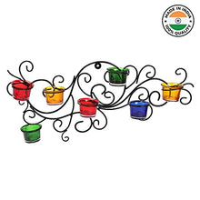 Load image into Gallery viewer, PockMAN Iron Wall Scone with 7 Glass Tealight Candle Holder for Decorate Our Home on Diwali Festival, Wedding, Birthday Party, Balcany Decoration etc.