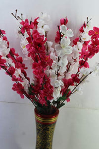 Sun Shine Artificial Blossom Flowers Bunch (White & Pink, 14 Sticks) - Home Decor Lo